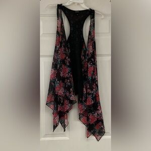 🖤🌺🖤Torrid Black Lace & Sheer Floral Sleeveless Scarf Vest